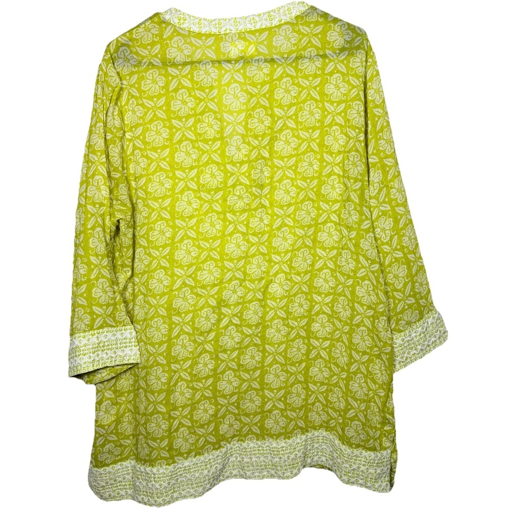 Sigrid Olsen Lime Green Embroidered Cotton Tunic Top XL Boho Coastal - Picture 9 of 9
